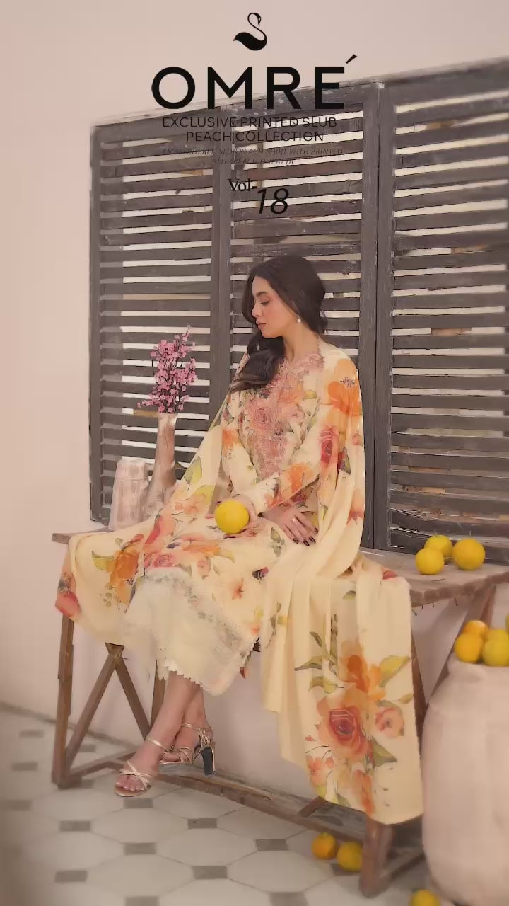 Embroidered Peach Slub