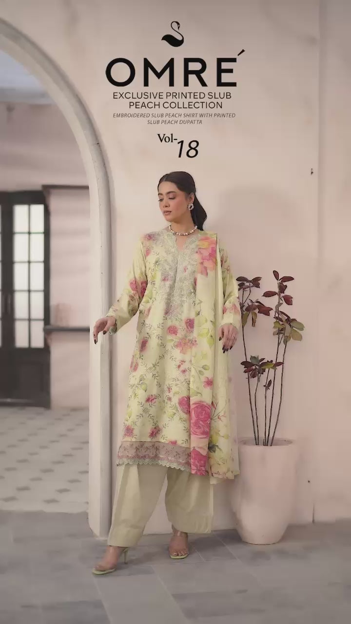 Embroidered Peach Slub