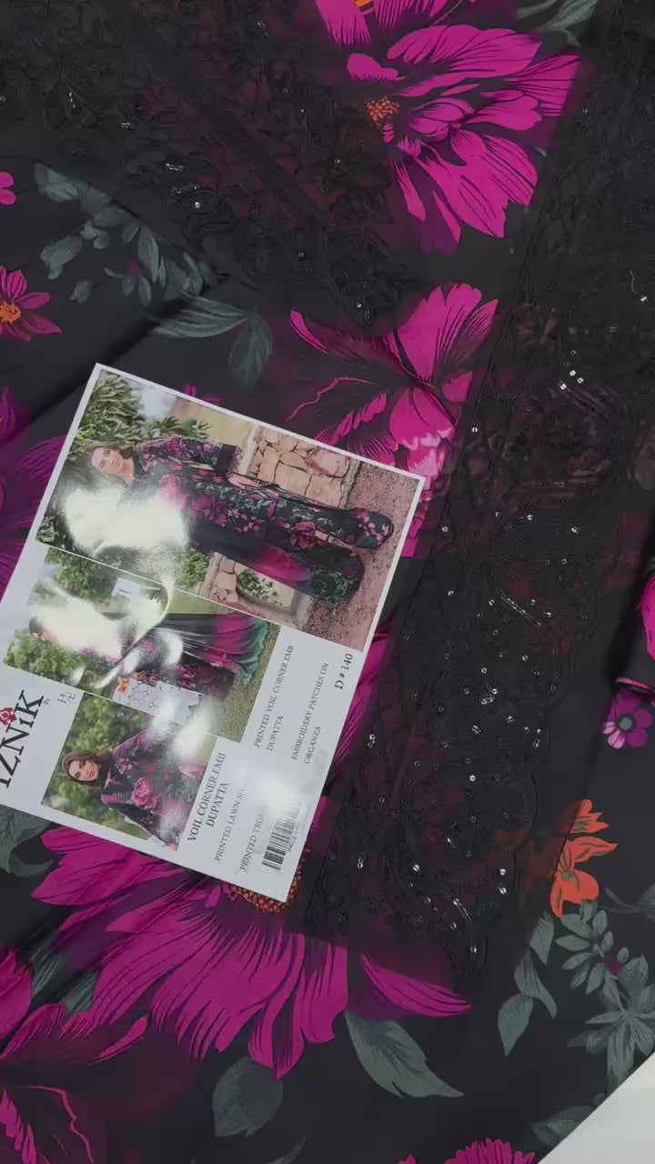 IZNIK 3 pcs lawn with VOIL DUPATTA. wholesale market.