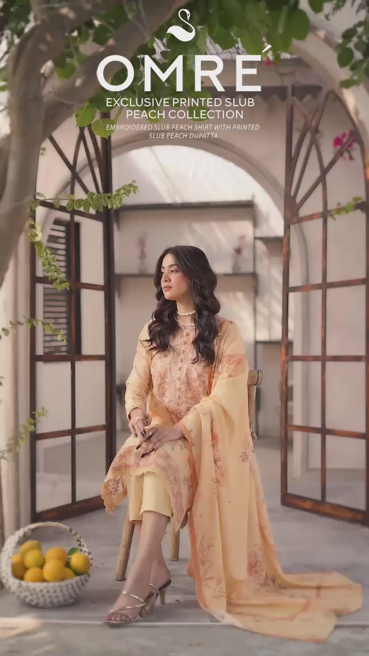Embroidered Peach Slub
