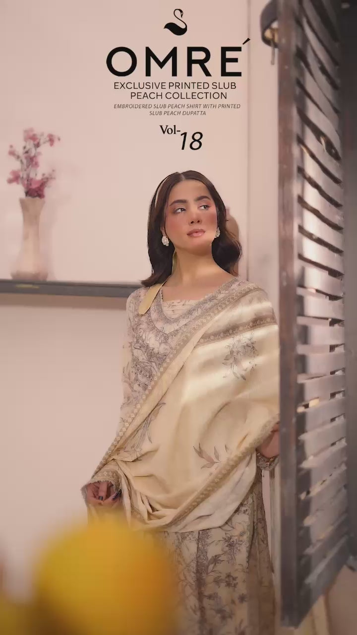 Embroidered Peach Slub