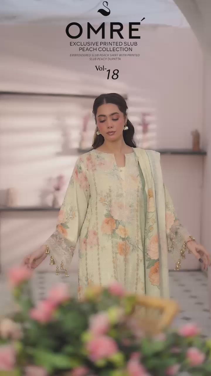 Embroidered Peach Slub