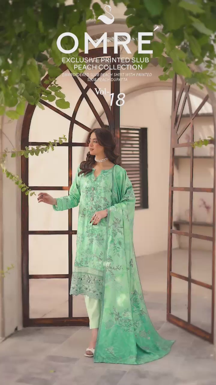 Embroidered Peach Slub