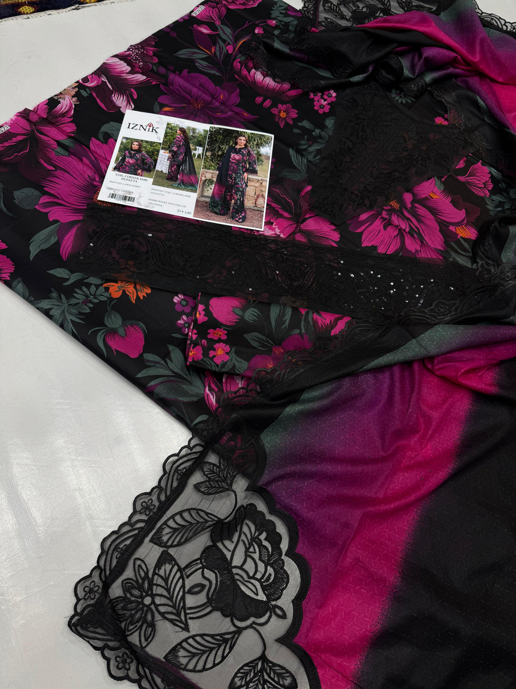 IZNIK 3 pcs lawn with VOIL DUPATTA. wholesale market.