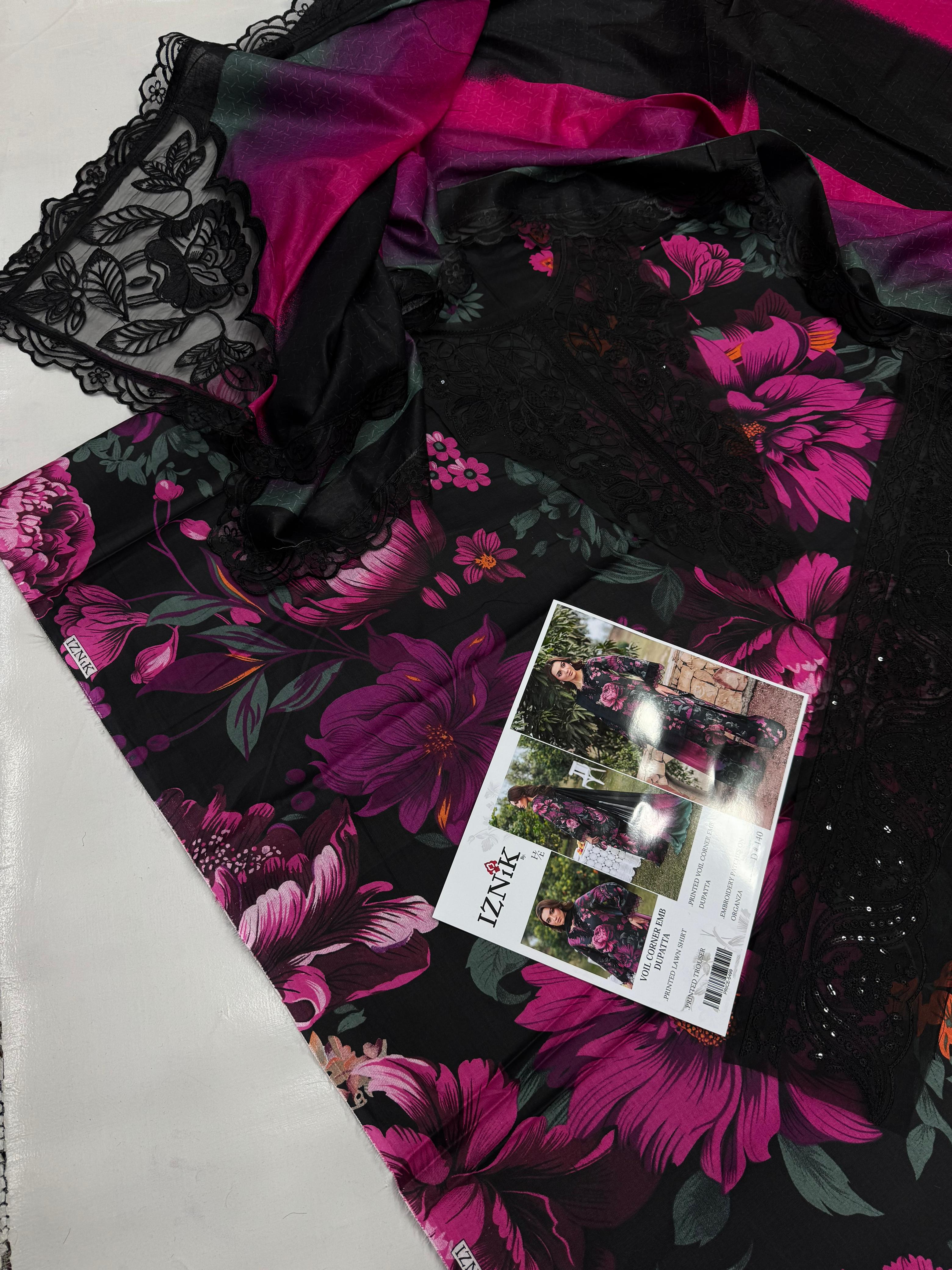 IZNIK 3 pcs lawn with VOIL DUPATTA. wholesale market.